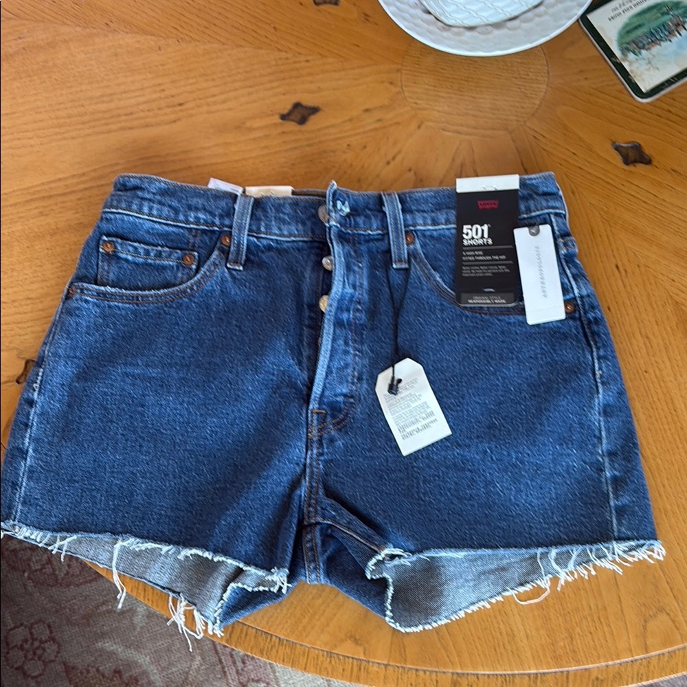 Levi's Blue Jean Shorts Distressed Hem Relaxed Fit